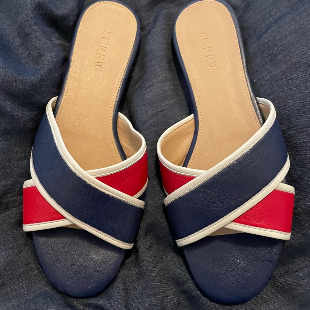 J crew red & blue leather slides sandals size 7 - Picture 2 of 6